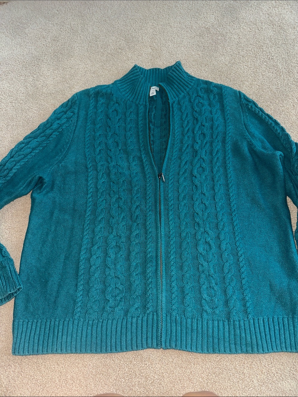 LL Bean Cotton Cable Cardigan Black Full Zip